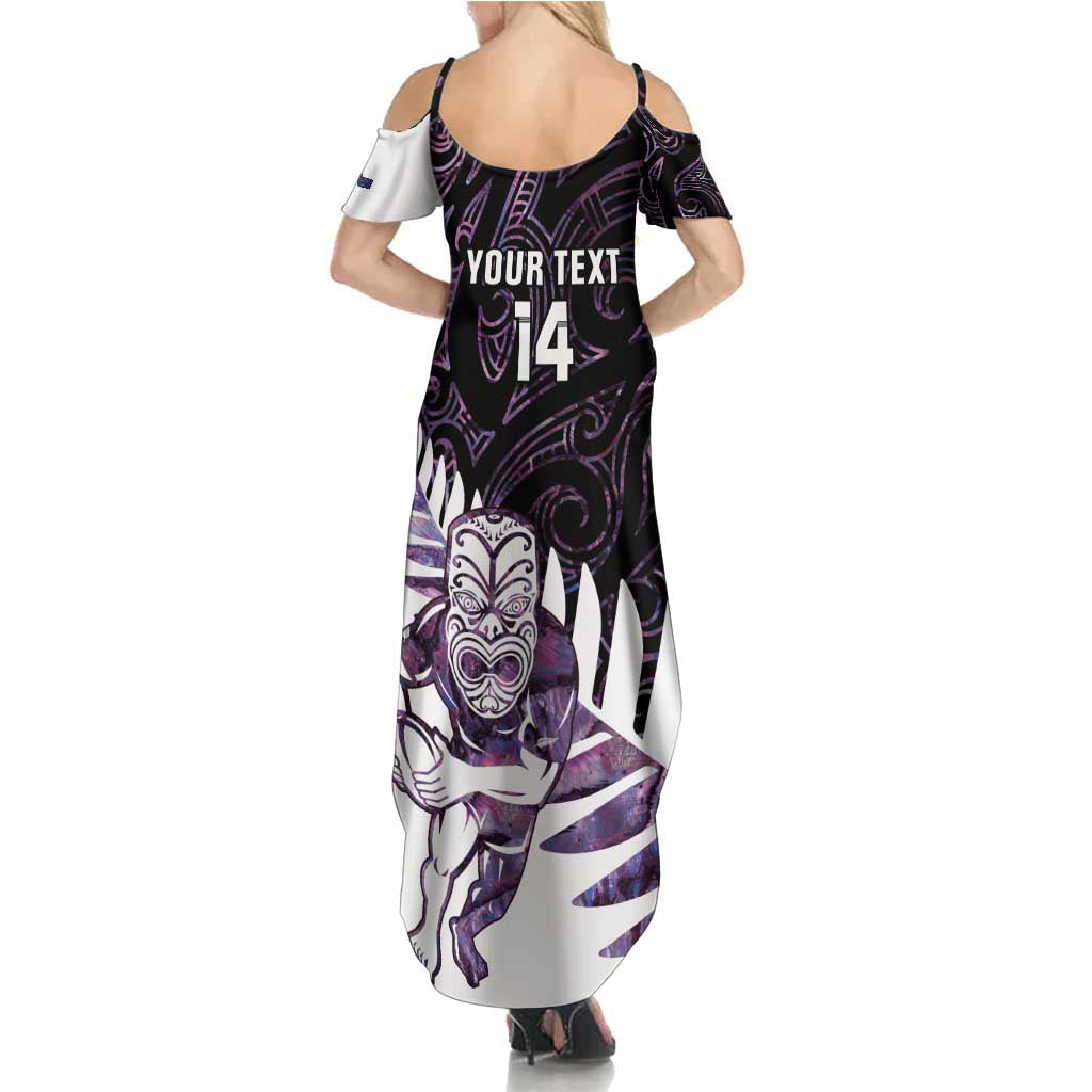 New Zealand Silver Fern Rugby Custom Family Matching Summer Maxi Dress and Hawaiian Shirt Go All Black Purple Maori Paua Shell - Aussie Hoodie