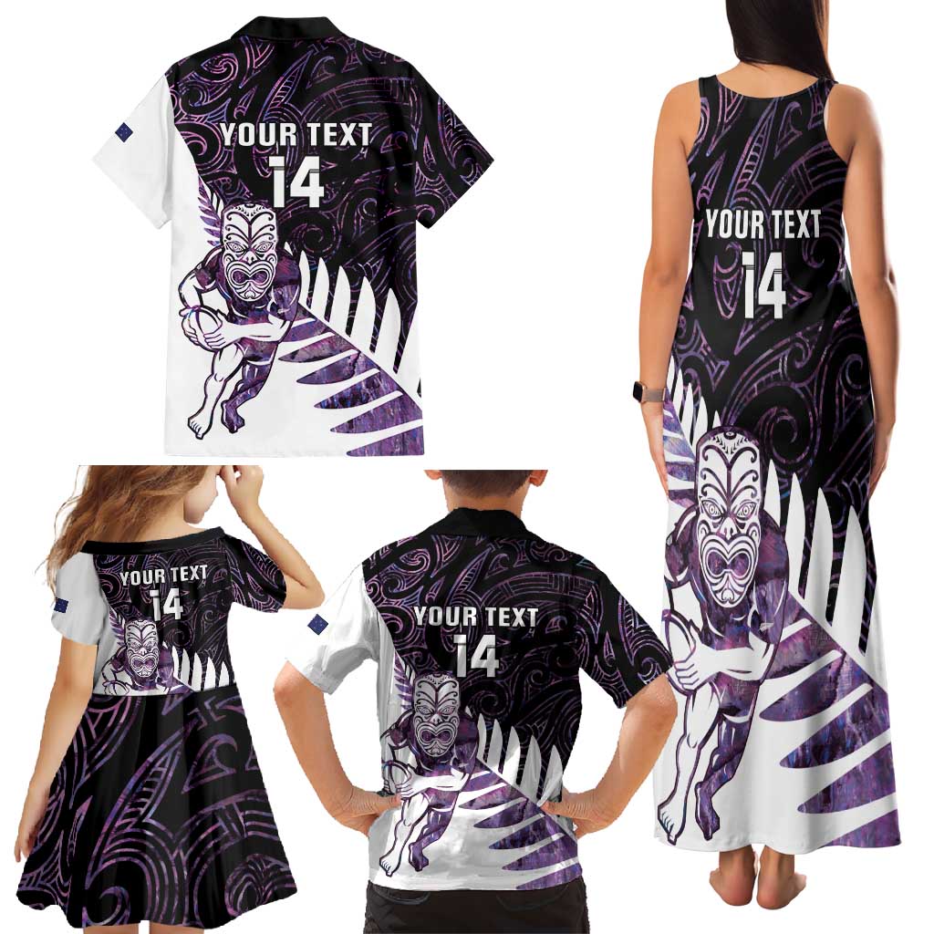 New Zealand Silver Fern Rugby Custom Family Matching Tank Maxi Dress and Hawaiian Shirt Go All Black Purple Maori Paua Shell - Aussie Hoodie