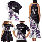 New Zealand Silver Fern Rugby Custom Family Matching Tank Maxi Dress and Hawaiian Shirt Go All Black Purple Maori Paua Shell - Aussie Hoodie