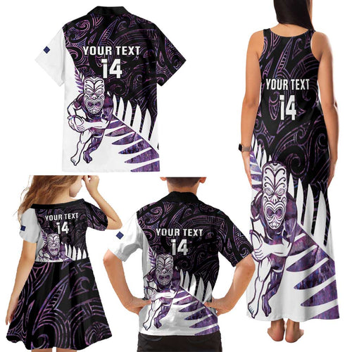 New Zealand Silver Fern Rugby Custom Family Matching Tank Maxi Dress and Hawaiian Shirt Go All Black Purple Maori Paua Shell - Aussie Hoodie