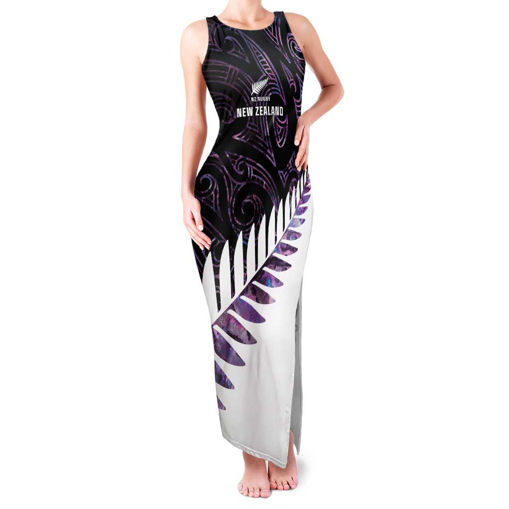 New Zealand Silver Fern Rugby Custom Family Matching Tank Maxi Dress and Hawaiian Shirt Go All Black Purple Maori Paua Shell - Aussie Hoodie