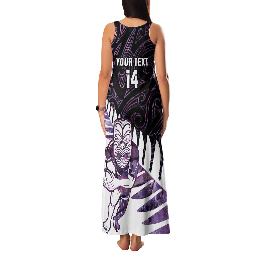 New Zealand Silver Fern Rugby Custom Family Matching Tank Maxi Dress and Hawaiian Shirt Go All Black Purple Maori Paua Shell - Aussie Hoodie