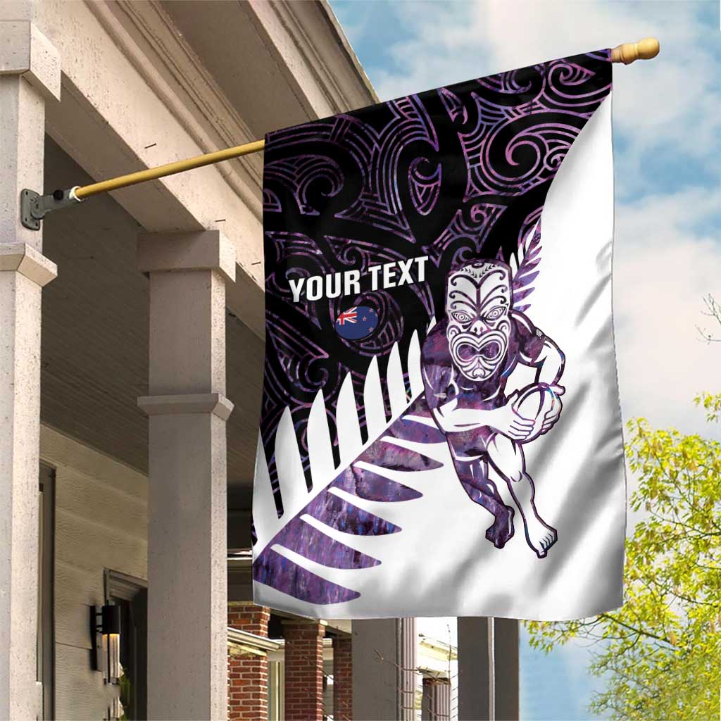 New Zealand Silver Fern Rugby Custom Garden Flag Go All Black Purple Maori Paua Shell - Aussie Hoodie