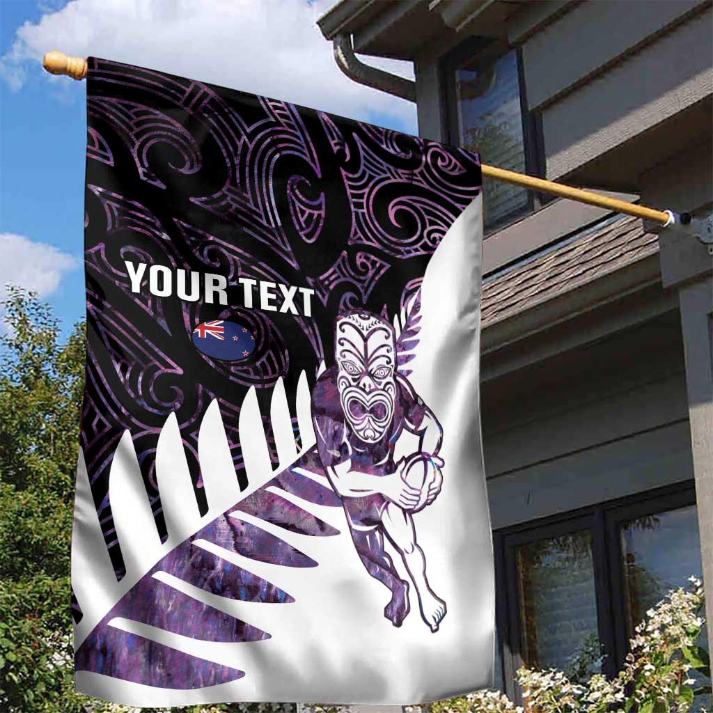 New Zealand Silver Fern Rugby Custom Garden Flag Go All Black Purple Maori Paua Shell - Aussie Hoodie