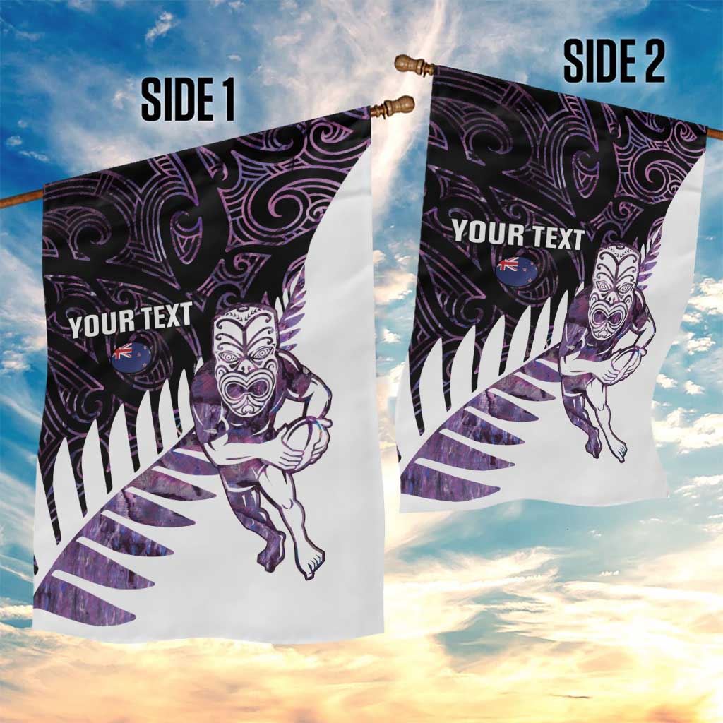 New Zealand Silver Fern Rugby Custom Garden Flag Go All Black Purple Maori Paua Shell - Aussie Hoodie