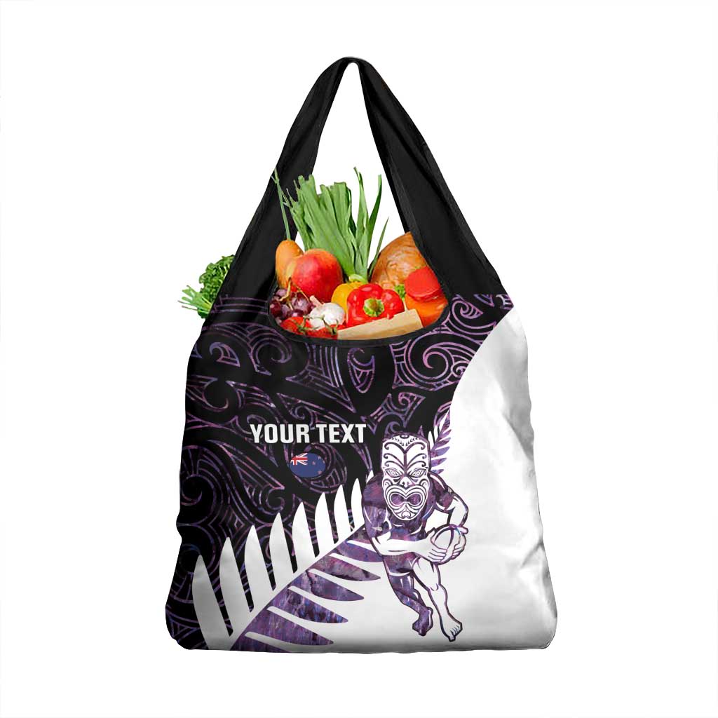 New Zealand Silver Fern Rugby Custom Grocery Bag Go All Black Purple Maori Paua Shell - Aussie Hoodie