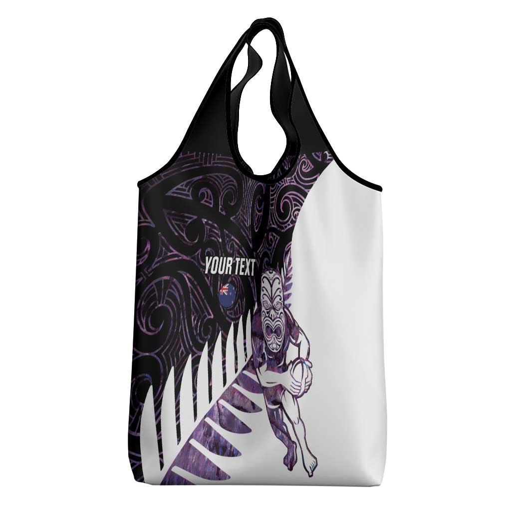 New Zealand Silver Fern Rugby Custom Grocery Bag Go All Black Purple Maori Paua Shell - Aussie Hoodie