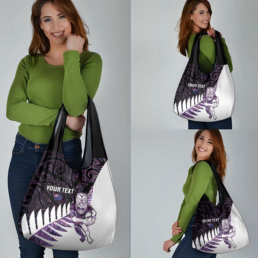 New Zealand Silver Fern Rugby Custom Grocery Bag Go All Black Purple Maori Paua Shell - Aussie Hoodie