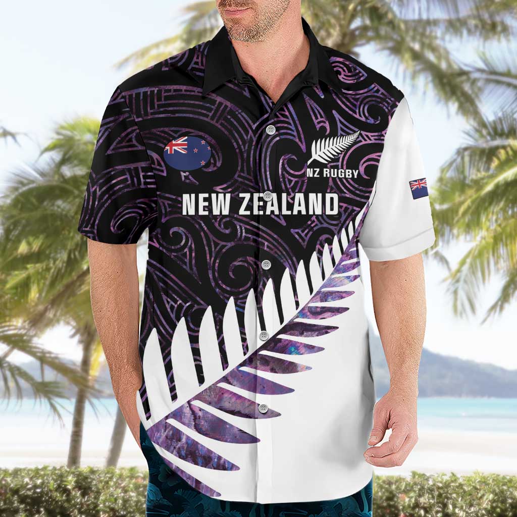 New Zealand Silver Fern Rugby Custom Hawaiian Shirt Go All Black Purple Maori Paua Shell - Aussie Hoodie