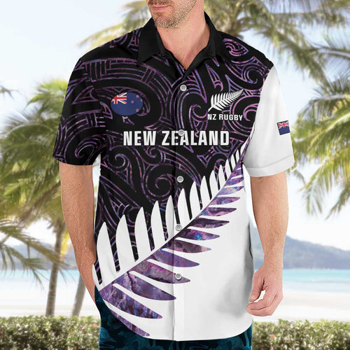 New Zealand Silver Fern Rugby Custom Hawaiian Shirt Go All Black Purple Maori Paua Shell - Aussie Hoodie