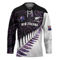 New Zealand Silver Fern Rugby Custom Hockey Jersey Go All Black Purple Maori Paua Shell - Aussie Hoodie