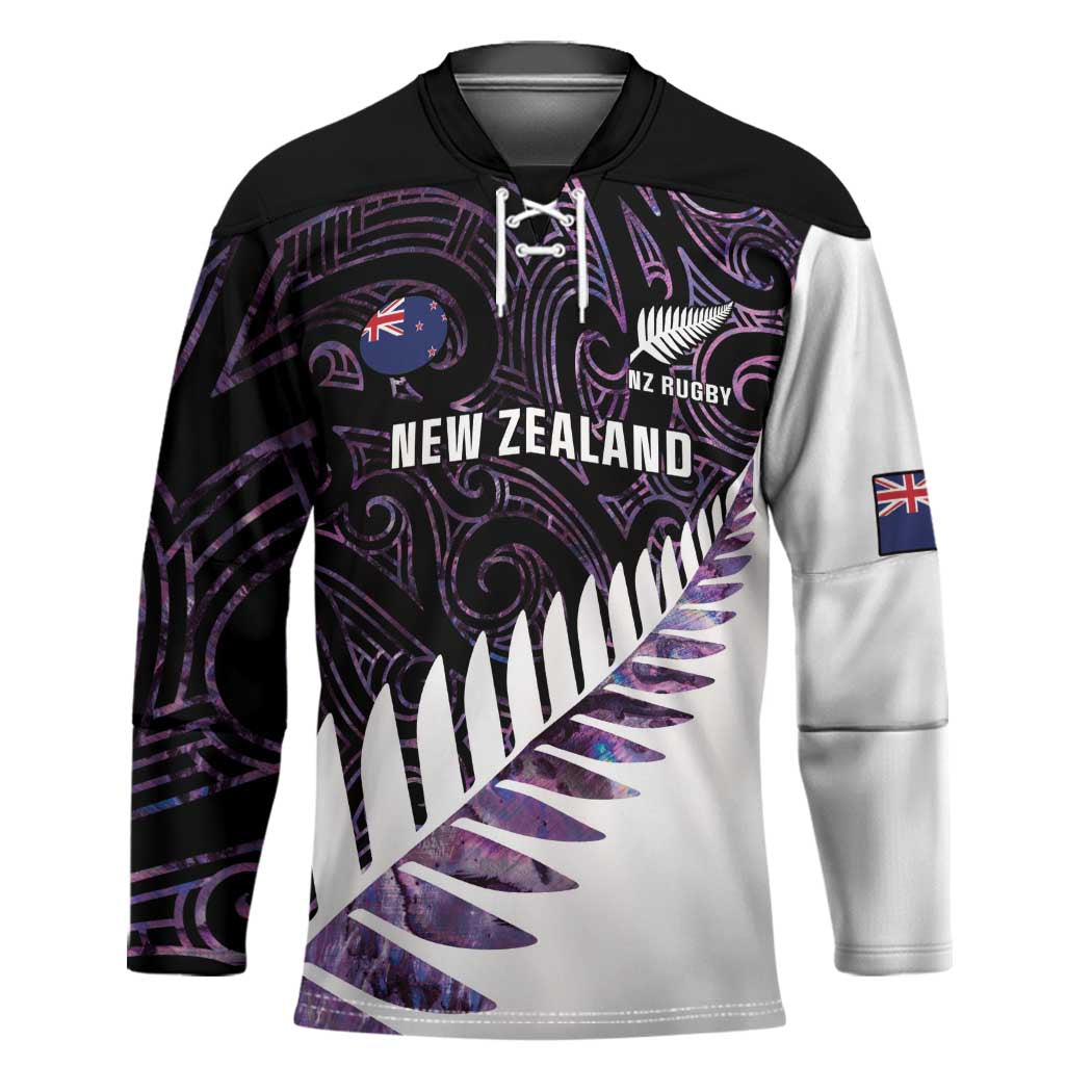 New Zealand Silver Fern Rugby Custom Hockey Jersey Go All Black Purple Maori Paua Shell - Aussie Hoodie