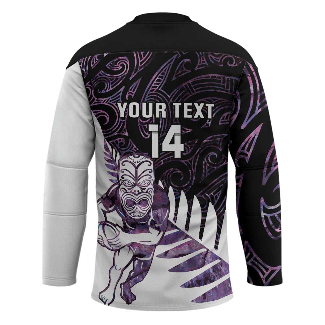 New Zealand Silver Fern Rugby Custom Hockey Jersey Go All Black Purple Maori Paua Shell - Aussie Hoodie