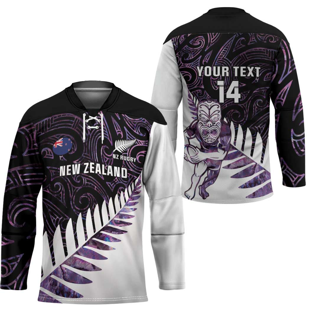 New Zealand Silver Fern Rugby Custom Hockey Jersey Go All Black Purple Maori Paua Shell - Aussie Hoodie