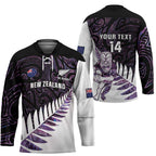 New Zealand Silver Fern Rugby Custom Hockey Jersey Go All Black Purple Maori Paua Shell - Aussie Hoodie