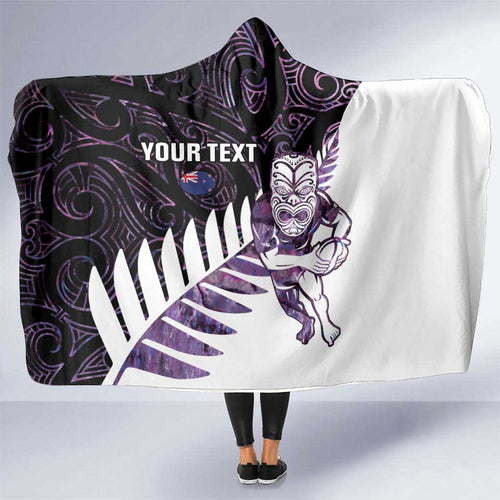 New Zealand Silver Fern Rugby Custom Hooded Blanket Go All Black Purple Maori Paua Shell - Aussie Hoodie