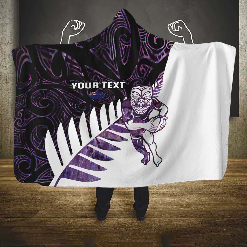 New Zealand Silver Fern Rugby Custom Hooded Blanket Go All Black Purple Maori Paua Shell - Aussie Hoodie