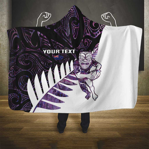 New Zealand Silver Fern Rugby Custom Hooded Blanket Go All Black Purple Maori Paua Shell - Aussie Hoodie