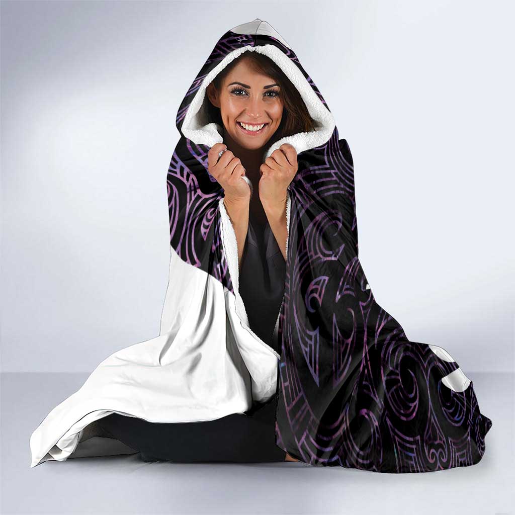 New Zealand Silver Fern Rugby Custom Hooded Blanket Go All Black Purple Maori Paua Shell - Aussie Hoodie