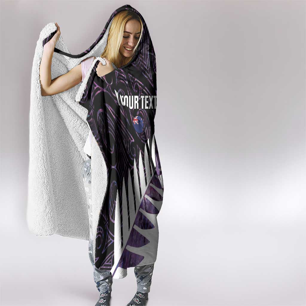 New Zealand Silver Fern Rugby Custom Hooded Blanket Go All Black Purple Maori Paua Shell - Aussie Hoodie