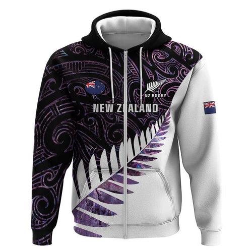 New Zealand Silver Fern Rugby Custom Hoodie Go All Black Purple Maori Paua Shell - Aussie Hoodie