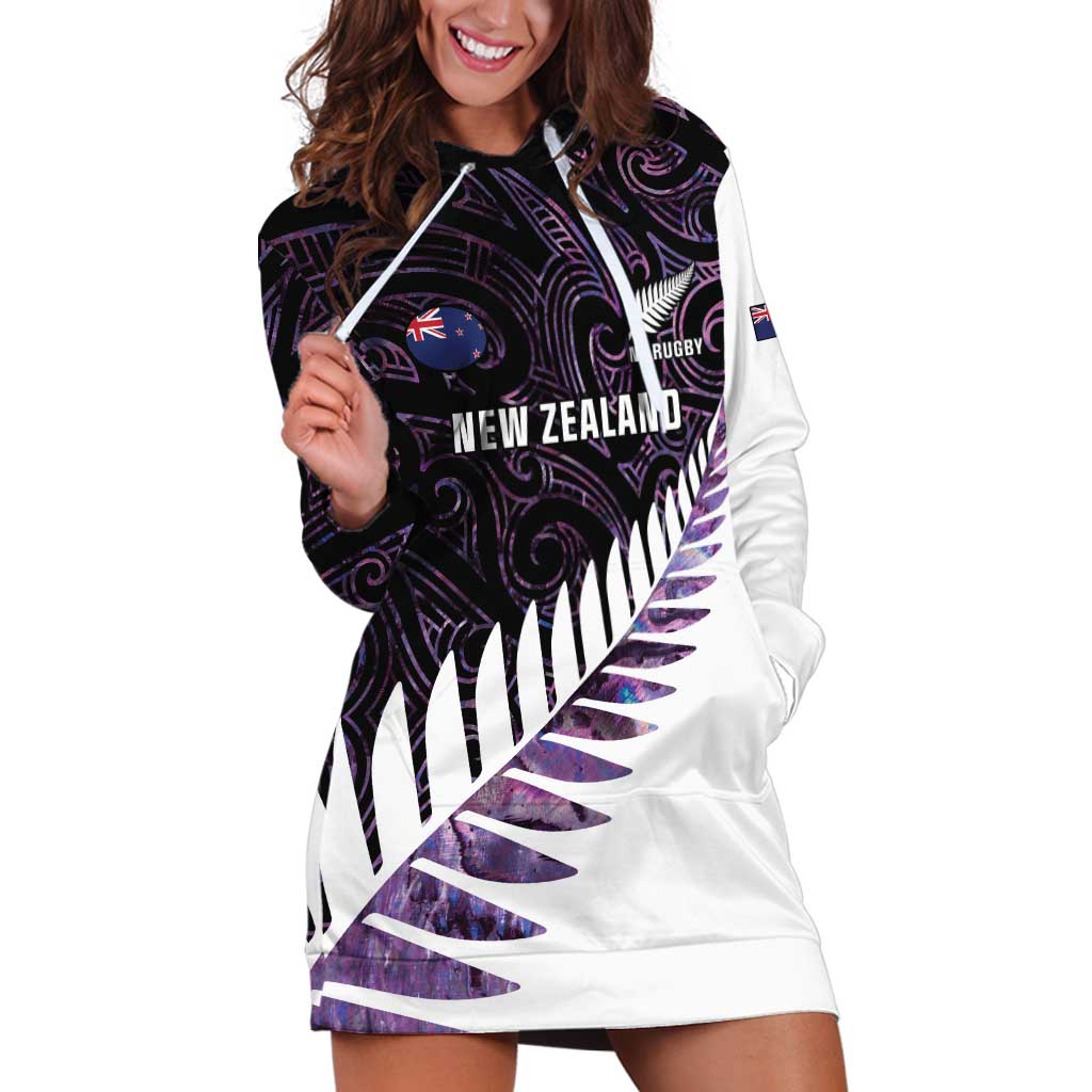 New Zealand Silver Fern Rugby Custom Hoodie Dress Go All Black Purple Maori Paua Shell - Aussie Hoodie