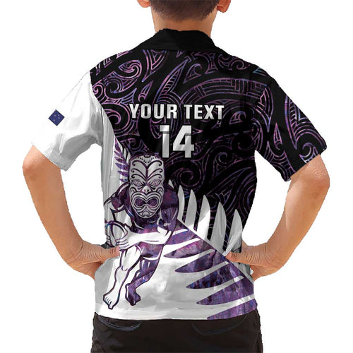 New Zealand Silver Fern Rugby Custom Kid Hawaiian Shirt Go All Black Purple Maori Paua Shell - Aussie Hoodie