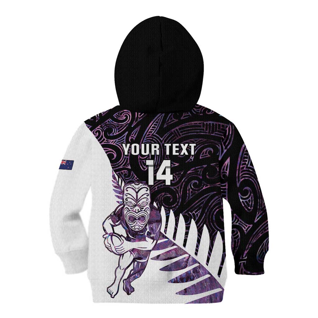 New Zealand Silver Fern Rugby Custom Kid Hoodie Go All Black Purple Maori Paua Shell - Aussie Hoodie