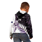 New Zealand Silver Fern Rugby Custom Kid Hoodie Go All Black Purple Maori Paua Shell - Aussie Hoodie