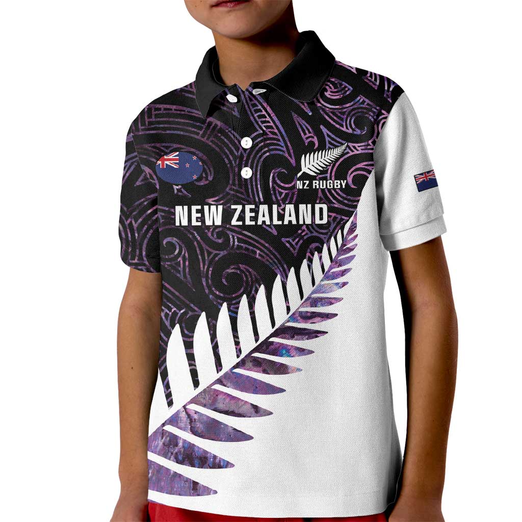 New Zealand Silver Fern Rugby Custom Kid Polo Shirt Go All Black Purple Maori Paua Shell - Aussie Hoodie
