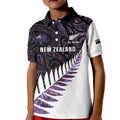 New Zealand Silver Fern Rugby Custom Kid Polo Shirt Go All Black Purple Maori Paua Shell - Aussie Hoodie