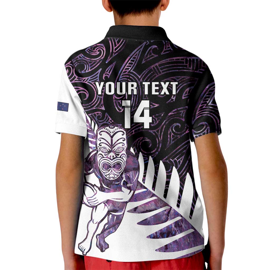 New Zealand Silver Fern Rugby Custom Kid Polo Shirt Go All Black Purple Maori Paua Shell - Aussie Hoodie