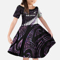 New Zealand Silver Fern Rugby Custom Kid Short Sleeve Dress Go All Black Purple Maori Paua Shell - Aussie Hoodie