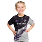 New Zealand Silver Fern Rugby Custom Kid T Shirt Go All Black Purple Maori Paua Shell - Aussie Hoodie