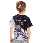 New Zealand Silver Fern Rugby Custom Kid T Shirt Go All Black Purple Maori Paua Shell - Aussie Hoodie