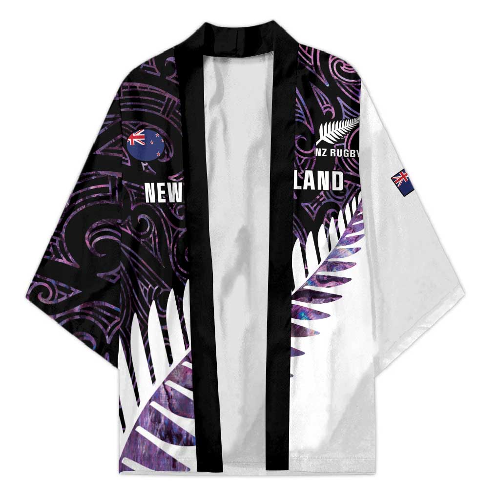 New Zealand Silver Fern Rugby Custom Kimono Go All Black Purple Maori Paua Shell - Aussie Hoodie
