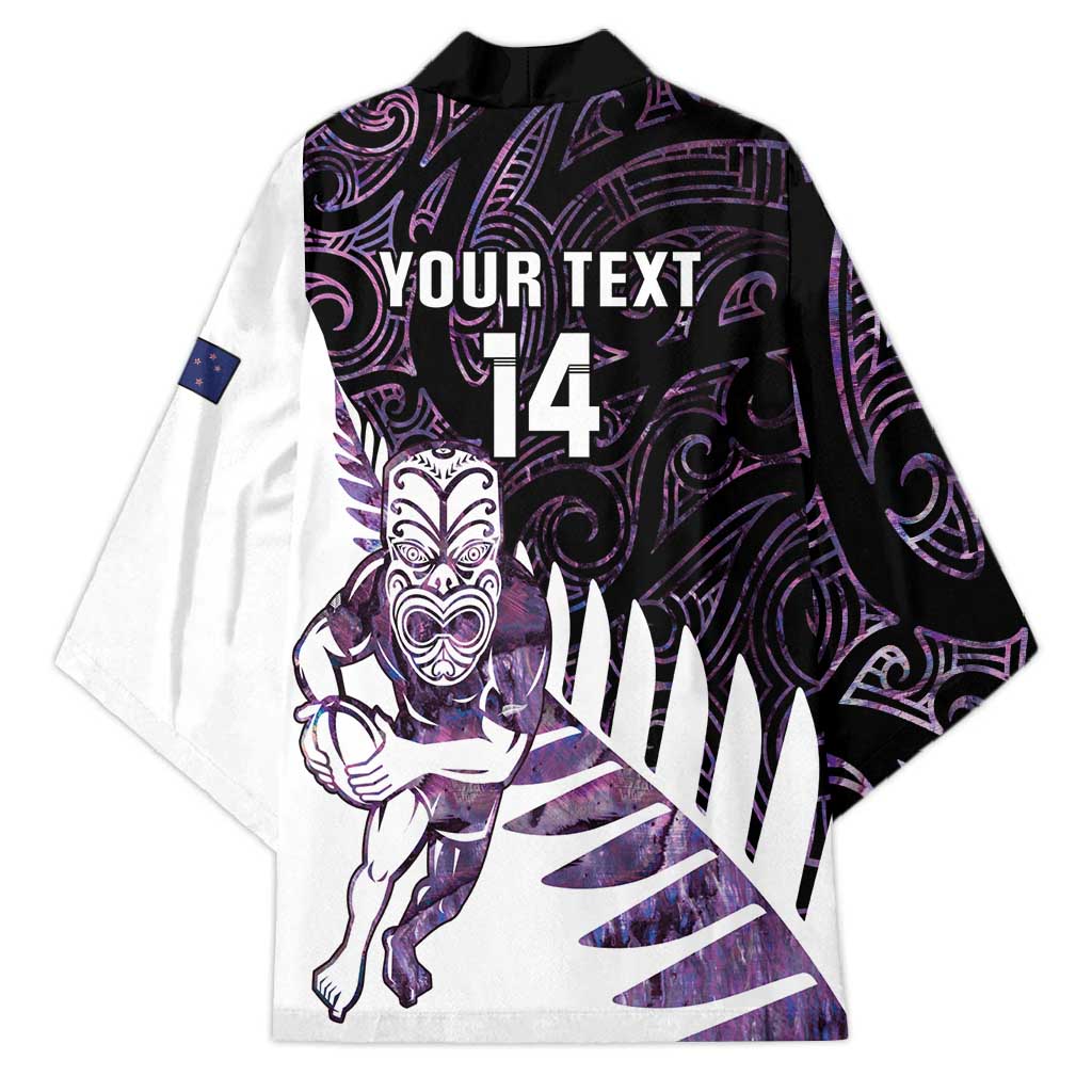 New Zealand Silver Fern Rugby Custom Kimono Go All Black Purple Maori Paua Shell - Aussie Hoodie