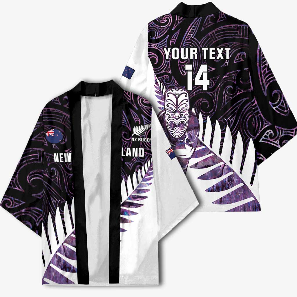 New Zealand Silver Fern Rugby Custom Kimono Go All Black Purple Maori Paua Shell - Aussie Hoodie