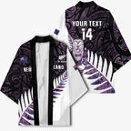 New Zealand Silver Fern Rugby Custom Kimono Go All Black Purple Maori Paua Shell - Aussie Hoodie