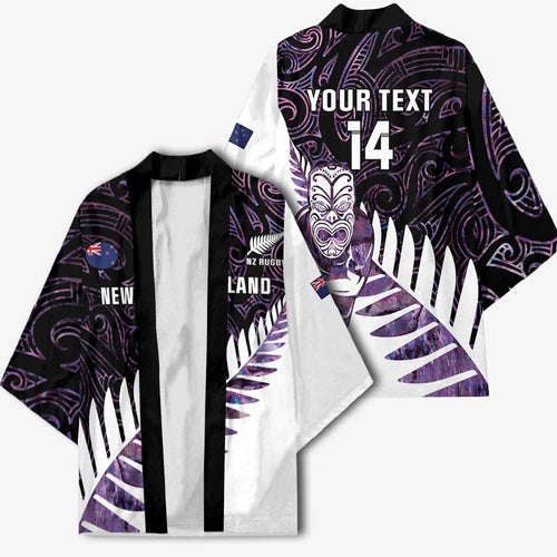 New Zealand Silver Fern Rugby Custom Kimono Go All Black Purple Maori Paua Shell - Aussie Hoodie