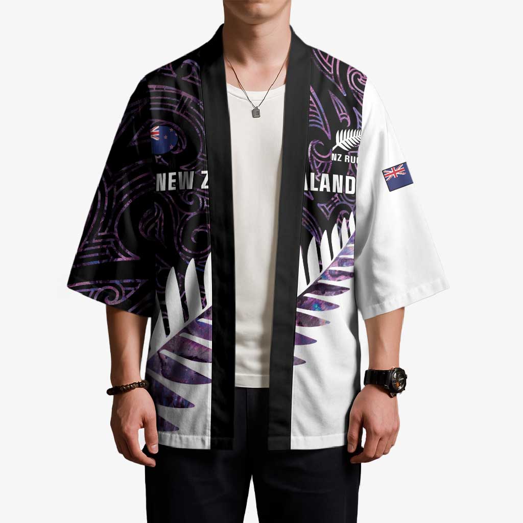 New Zealand Silver Fern Rugby Custom Kimono Go All Black Purple Maori Paua Shell - Aussie Hoodie