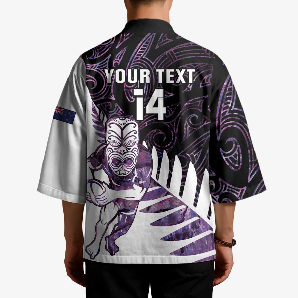 New Zealand Silver Fern Rugby Custom Kimono Go All Black Purple Maori Paua Shell - Aussie Hoodie