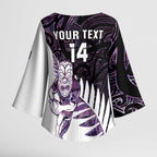 New Zealand Silver Fern Rugby Custom Kimono Sleeve Blouse Go All Black Purple Maori Paua Shell - Aussie Hoodie