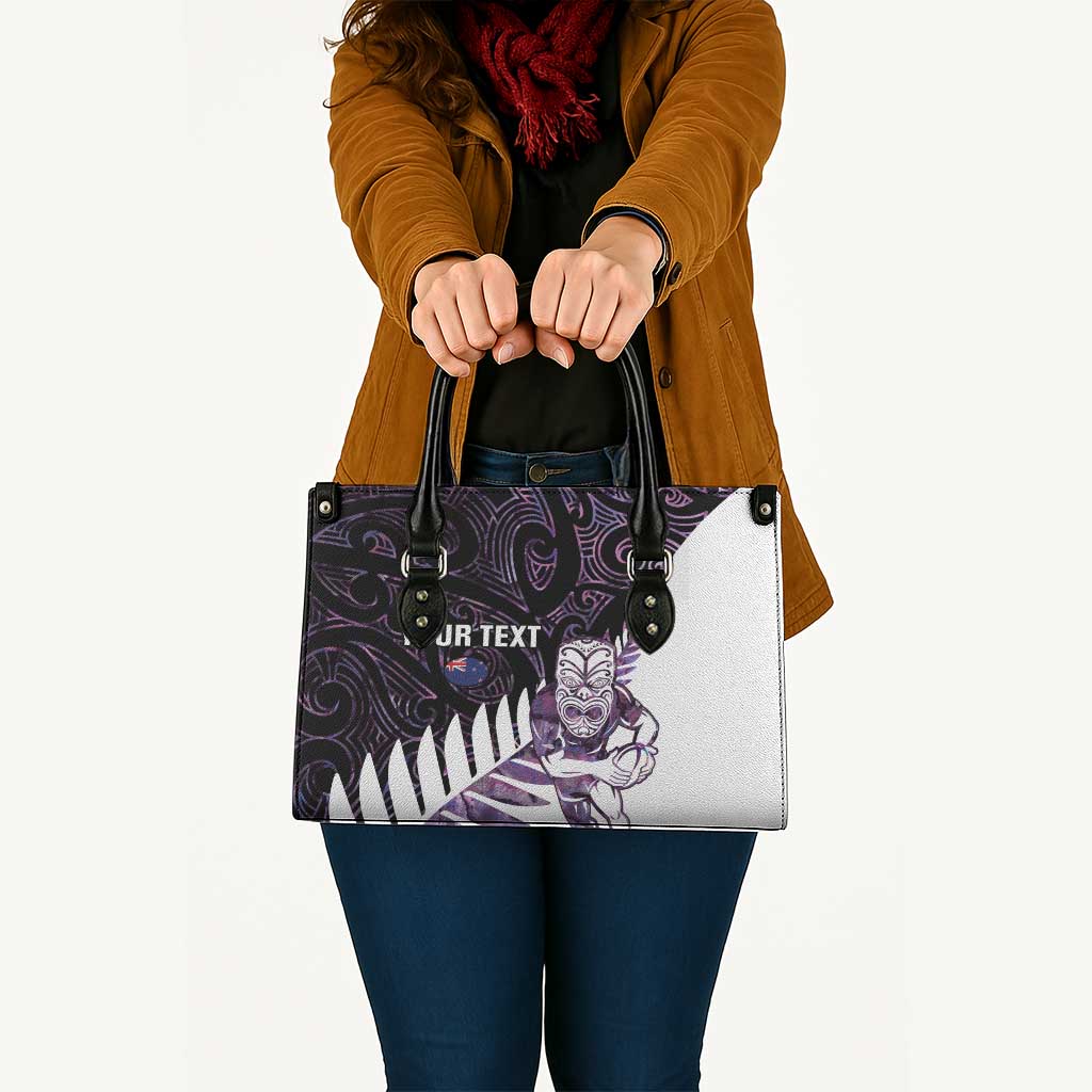 New Zealand Silver Fern Rugby Custom Leather Bag Go All Black Purple Maori Paua Shell - Aussie Hoodie