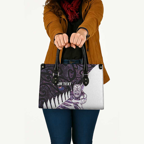New Zealand Silver Fern Rugby Custom Leather Bag Go All Black Purple Maori Paua Shell - Aussie Hoodie