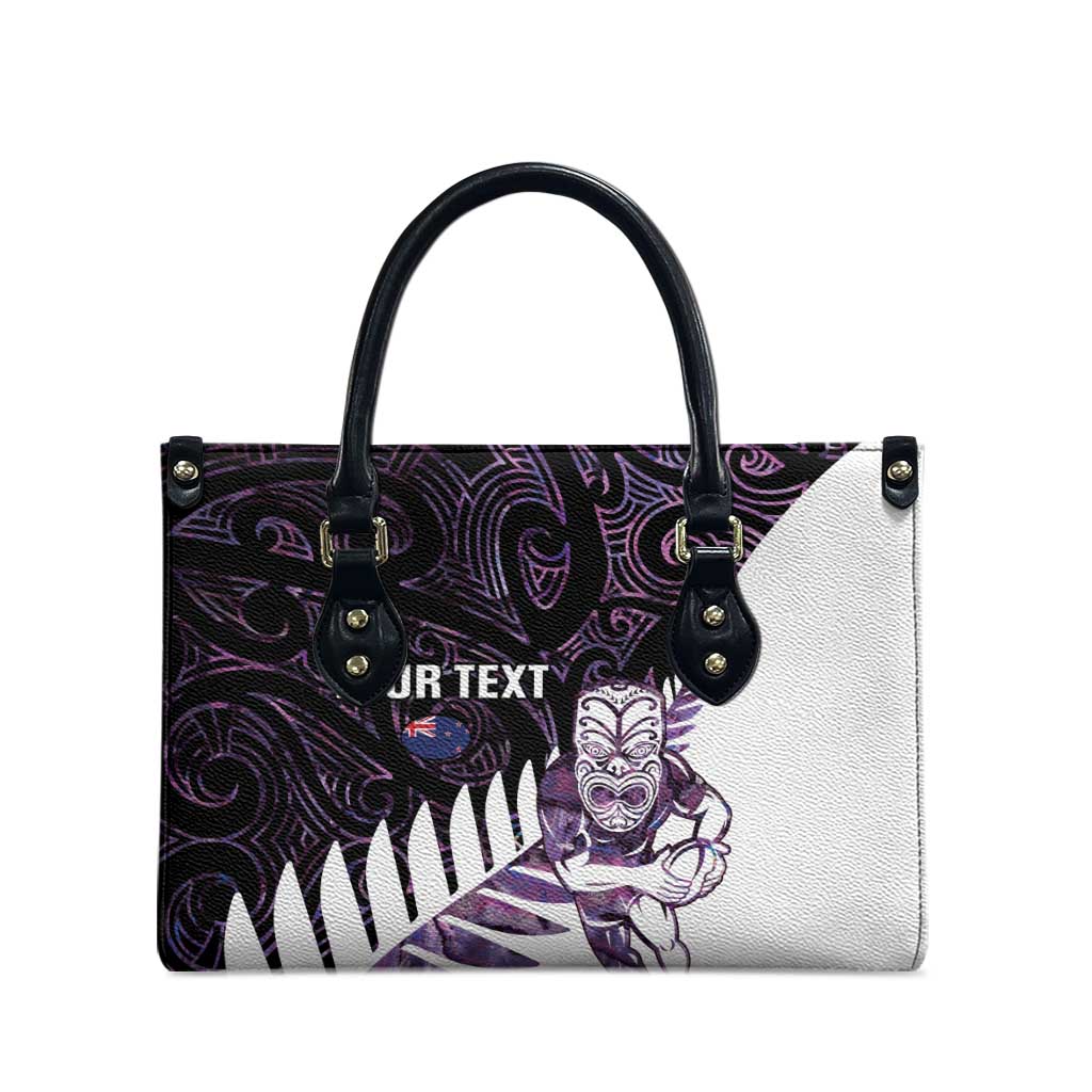 New Zealand Silver Fern Rugby Custom Leather Bag Go All Black Purple Maori Paua Shell - Aussie Hoodie