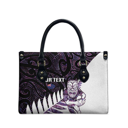 New Zealand Silver Fern Rugby Custom Leather Bag Go All Black Purple Maori Paua Shell - Aussie Hoodie