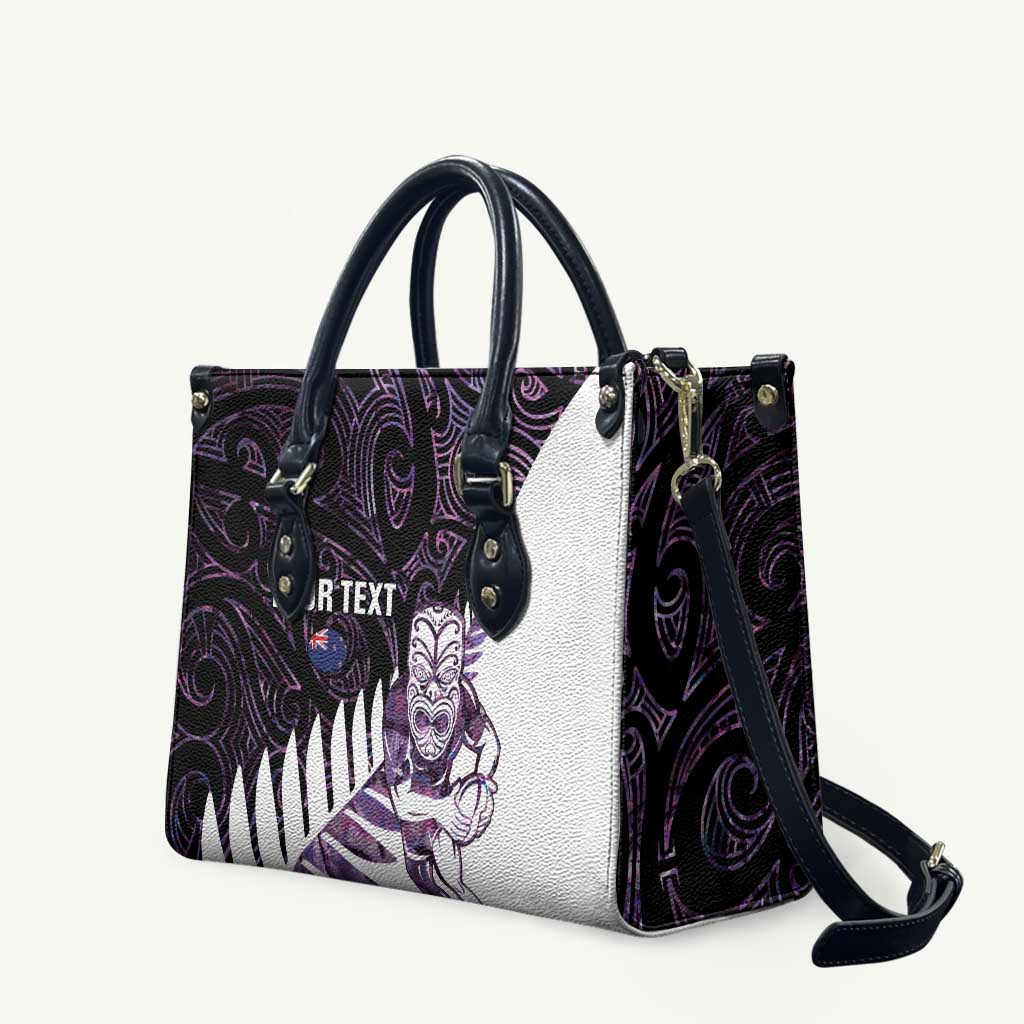 New Zealand Silver Fern Rugby Custom Leather Bag Go All Black Purple Maori Paua Shell - Aussie Hoodie