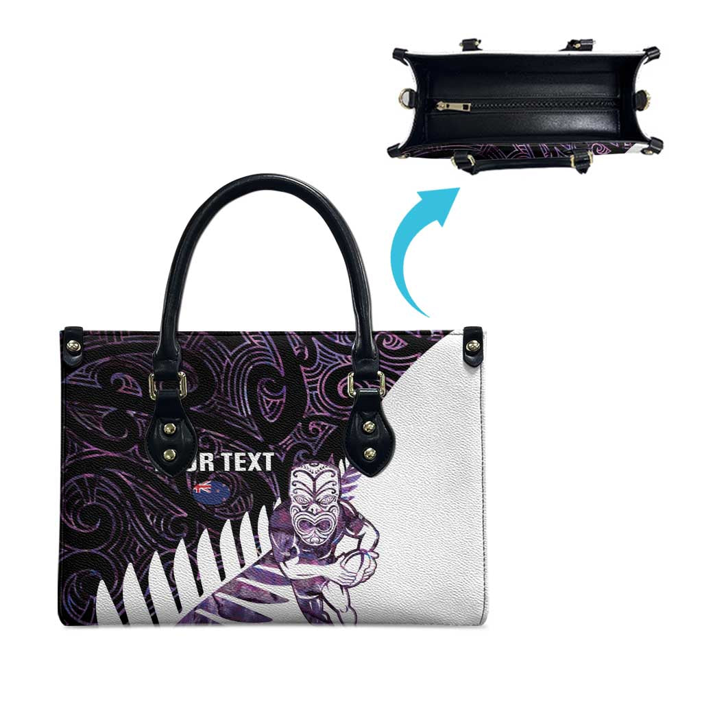New Zealand Silver Fern Rugby Custom Leather Bag Go All Black Purple Maori Paua Shell - Aussie Hoodie