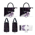 New Zealand Silver Fern Rugby Custom Leather Bag Go All Black Purple Maori Paua Shell - Aussie Hoodie